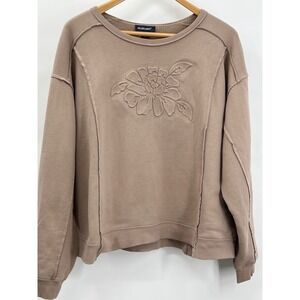 Studio Park Women's Large Tan Sweatshirt Embossed Floral Design